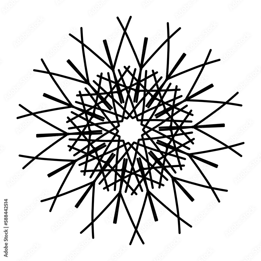 Modern circular rosette style geometric shapes symmetrical pattern design element in black color on transparent background Modern circular rosette style geometric shapes symmetrical pattern design element in black color on transparent background