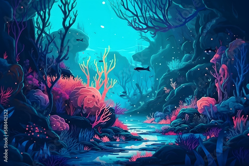 Underwater landscape, illiustration. Generative AI