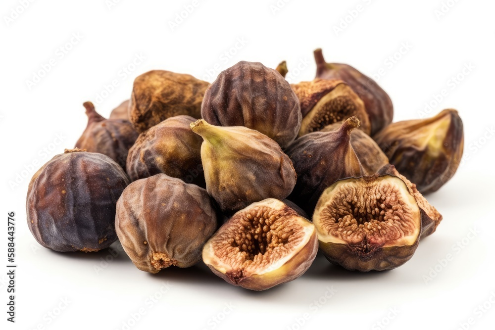 Freeze Dried Figs On White Background. Generative AI Freeze Dried Figs On White Background. Generative AI