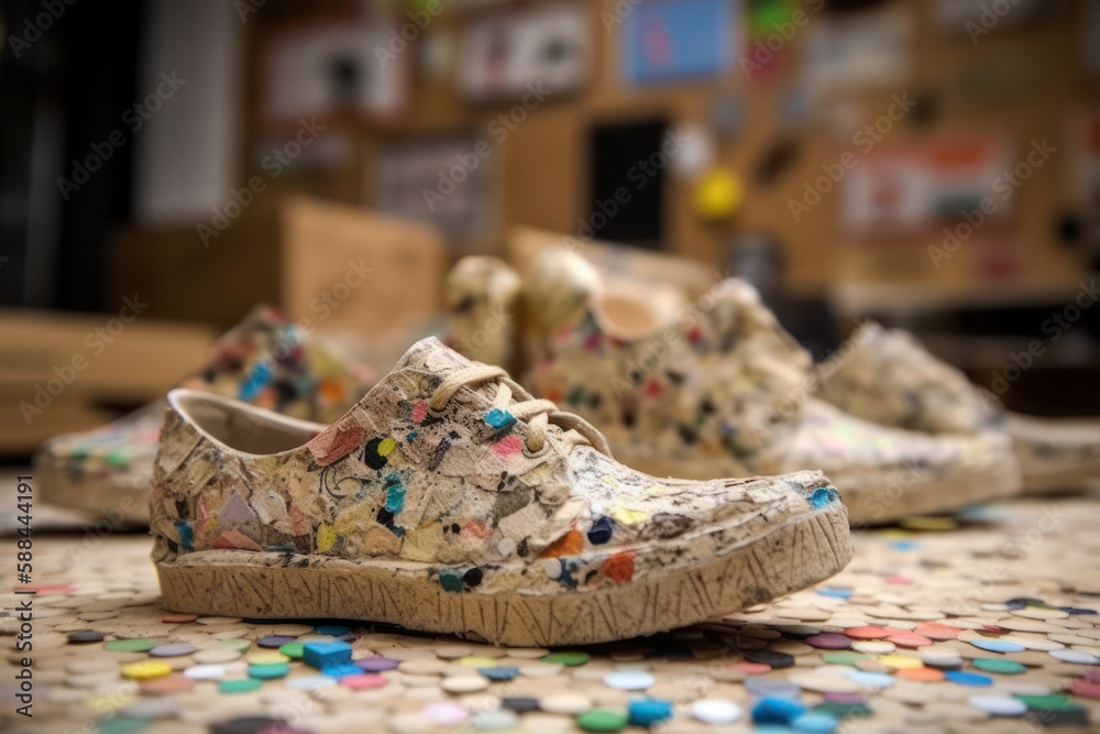 Chaussures basket de style grunge faites en matières recyclées : plastique, papier, carton