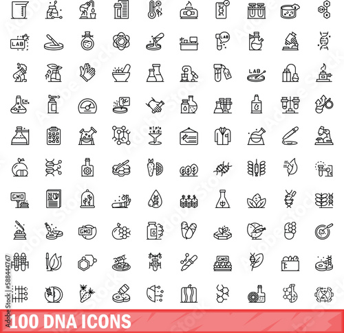 100 dna icons set. Outline illustration of 100 dna icons vector set isolated on white background