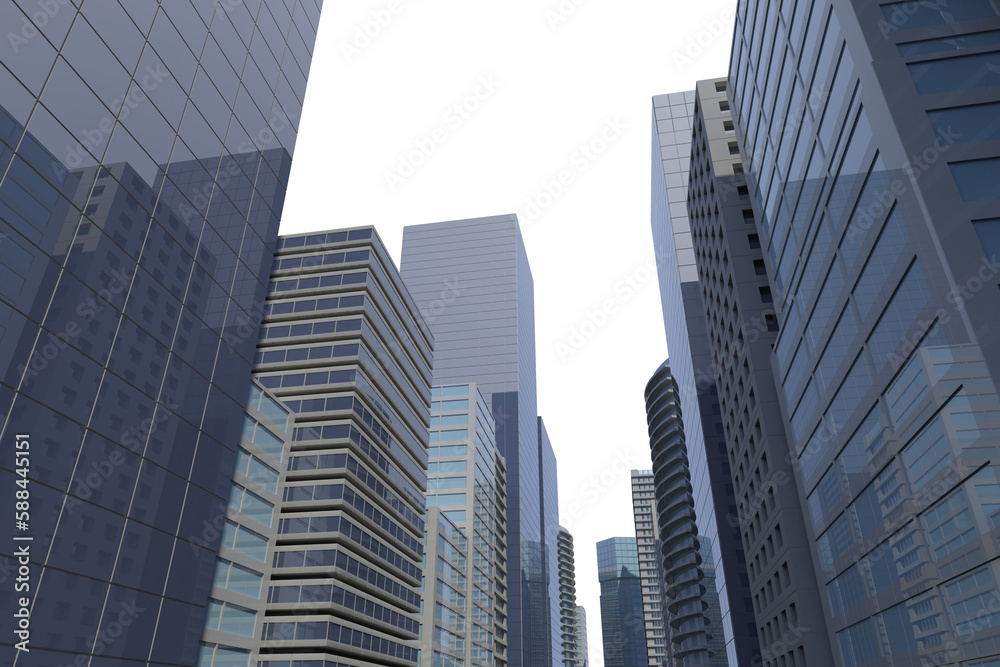 Low angle view of digital buildings Low angle view of digital buildings