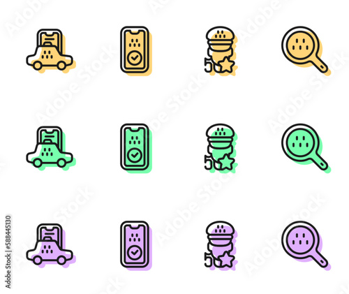 Set line Taxi service rating, mobile app, and Search taxi icon. Vector