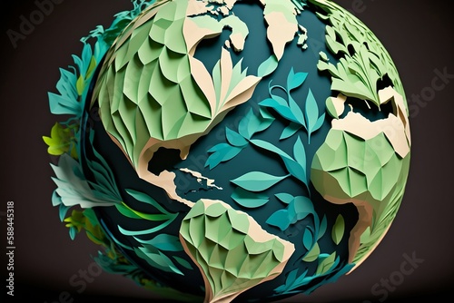 Planet earth, paper craft, earth day, globe.  Created using generative AI.
