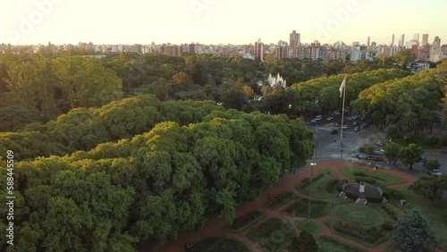 Vista aerea del parque independecia en la ciudad de Rosario, Argentina un dia de verano al atardecer photo