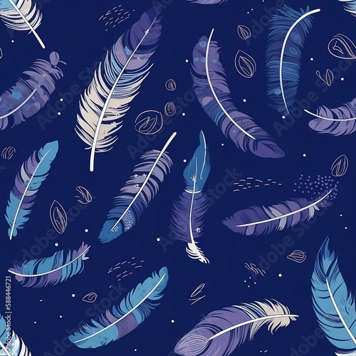seamless blue pattern with feathers