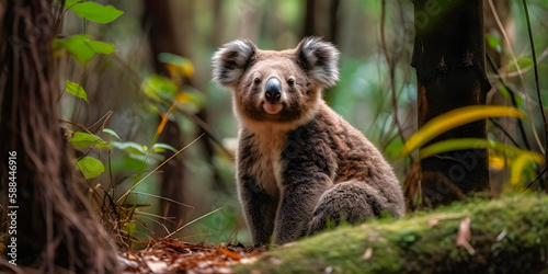 Adorable koala bear relaxing in a meadow during spring - generative AI