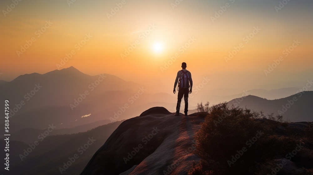 silhouette of a person in the mountains AI Generated