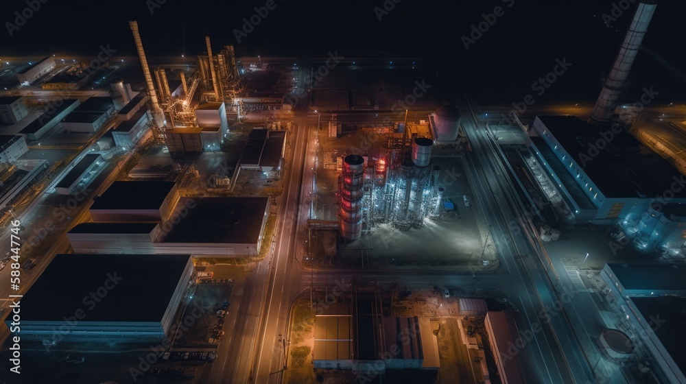 aerial view of an oil company in the night AI Generated