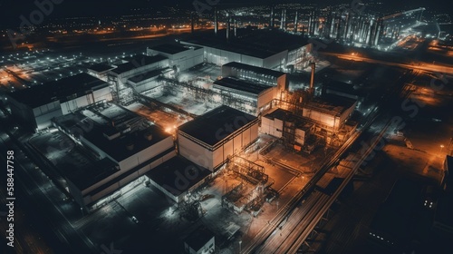 aerial view of an oil company in the night AI Generated