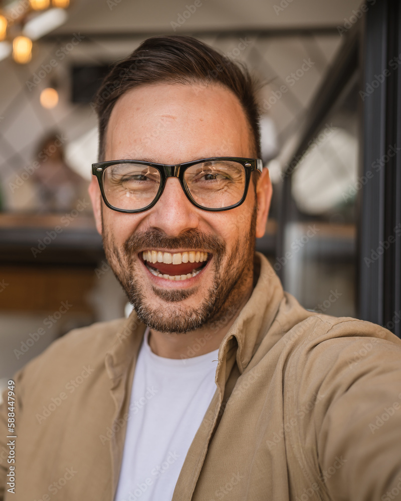 Portrait of man selfie point of view UGC of adult caucasian male happy Portrait of man selfie point of view UGC of adult caucasian male happy