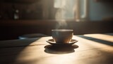 cup of coffee on a wooden table AI Generated