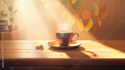 cup of coffee on a wooden table AI Generated