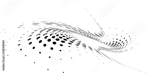 Sketchy inverted halftone twisted swirl of donuts and squiggles. Vector.