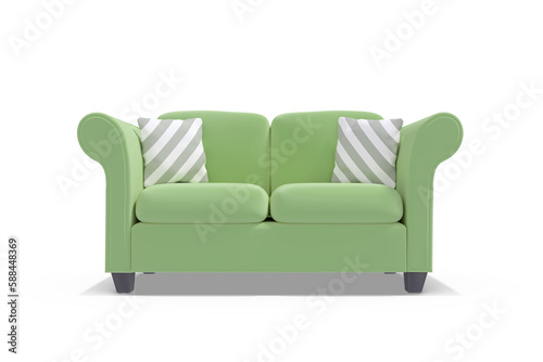 3d image of green sofa with cushions 