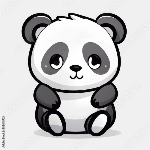 Illustration of a Sitting Panda Bear on White Backgroun created with Generative AI technology