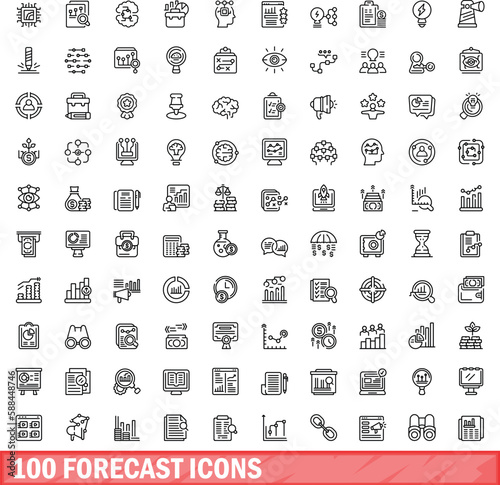 100 forecast icons set. Outline illustration of 100 forecast icons vector set isolated on white background