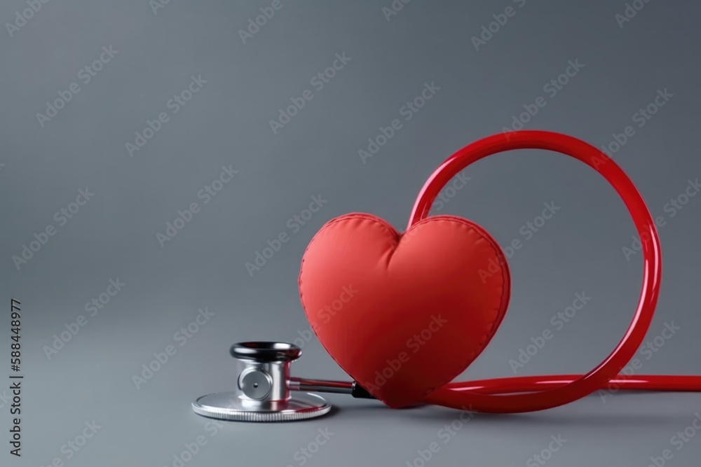 Illustration of a stethoscope beside a red heart symbol created with Generative AI technology Illustration of a stethoscope beside a red heart symbol created with Generative AI technology