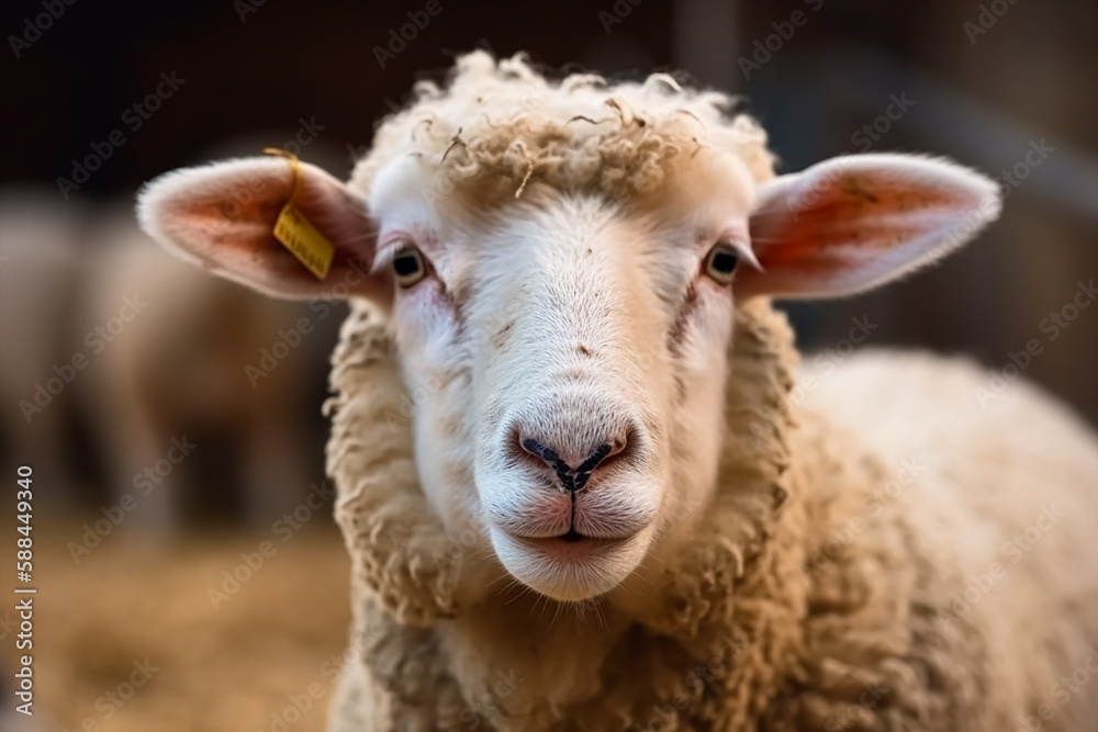 Funny sheep. Portrait of sheep showing tongue. Generative AI