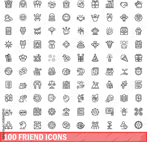 100 friend icons set. Outline illustration of 100 friend icons vector set isolated on white background