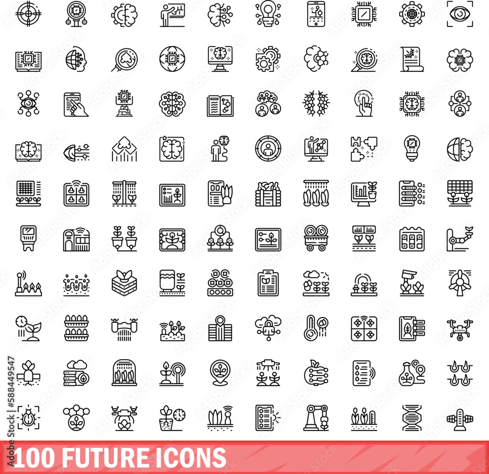100 future icons set. Outline illustration of 100 future icons vector set isolated on white background