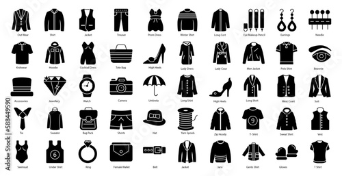 Fashion Glyph Icons Clothing Clothes Dress Iconset in Glyph Style 50 Vector Icons in Black