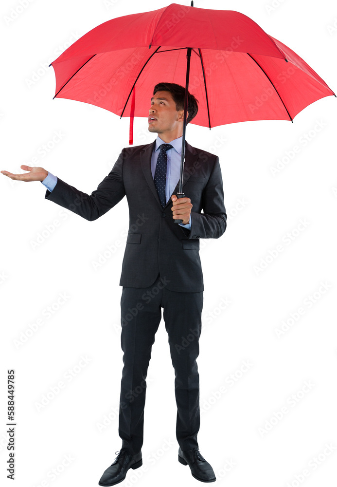 Full length of businessman holding umbrella Full length of businessman holding umbrella