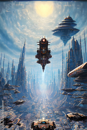 Future city 3D scene. Futur...
