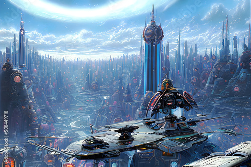 Future city 3D scene. Futur...