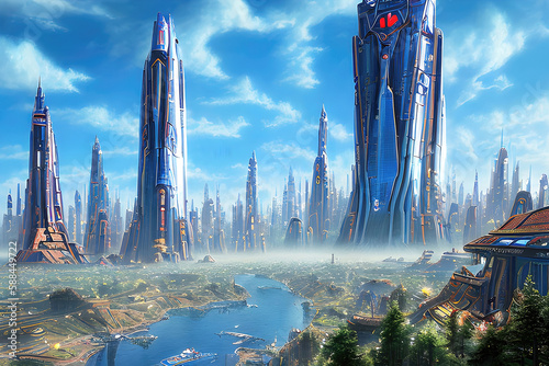 Future city 3D scene. Futur...