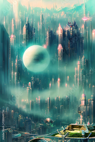 Future city 3D scene. Futur...