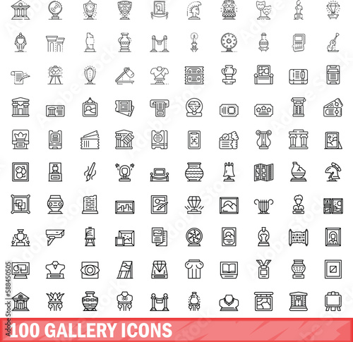 100 gallery icons set. Outline illustration of 100 gallery icons vector set isolated on white background