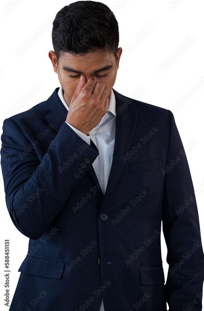 Young businessman with head in hand suffering from headache Young businessman with head in hand suffering from headache