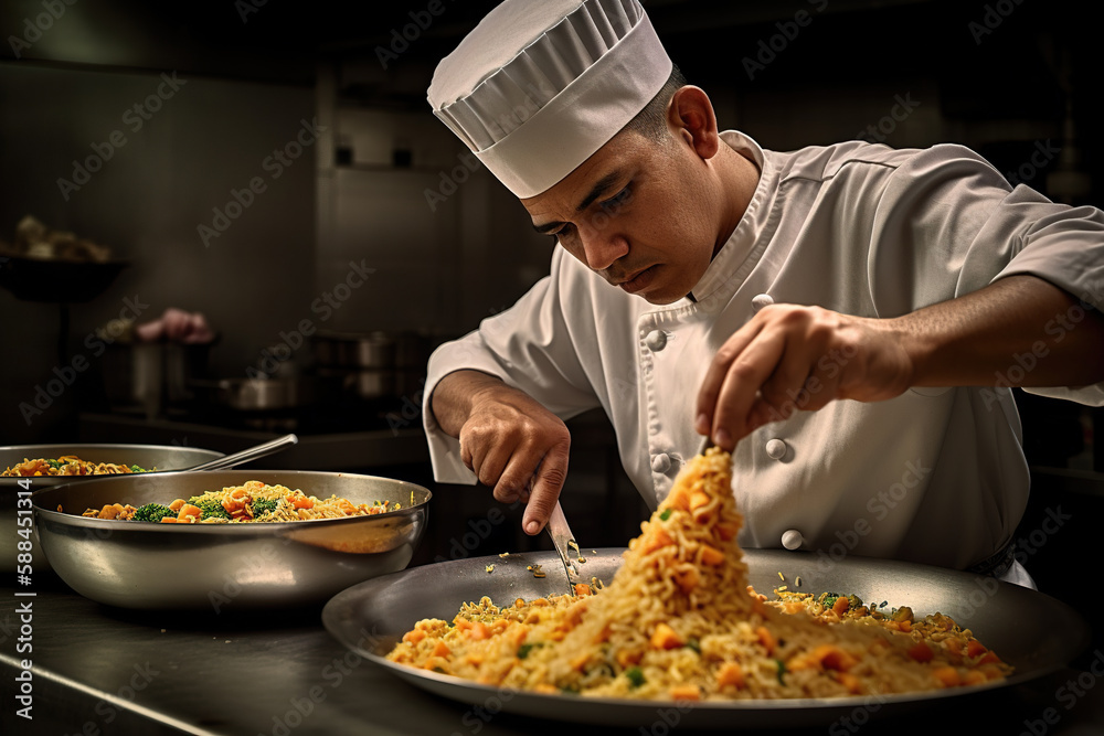 chef in hotel kitchen preparing and decorating food, delicious dish, Generative AI chef in hotel kitchen preparing and decorating food, delicious dish, Generative AI