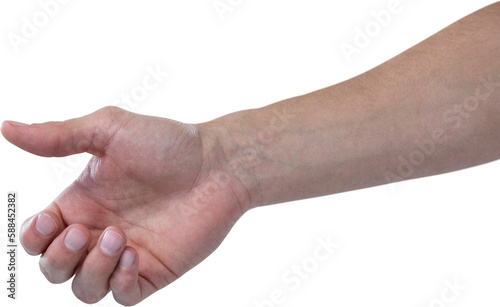 Hand of man pretending to hold invisible object