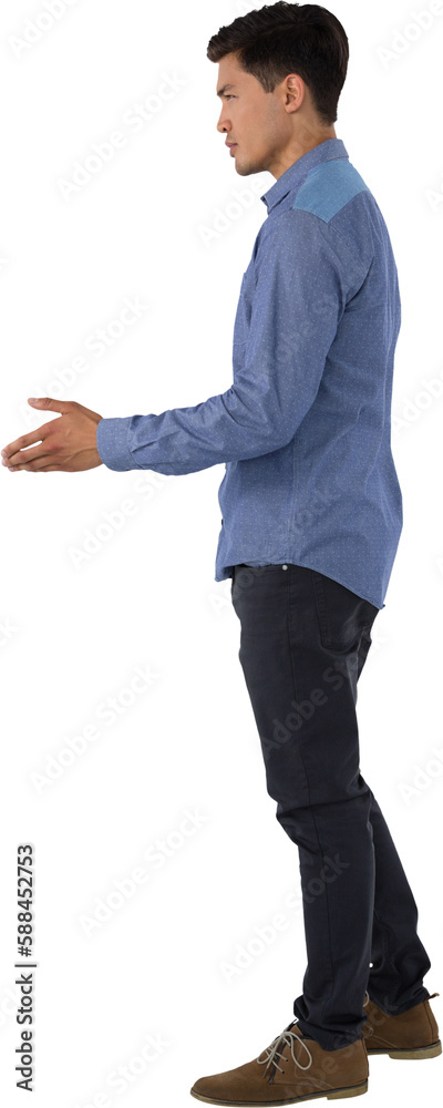 Side view of businessman extending arm for handshake Side view of businessman extending arm for handshake