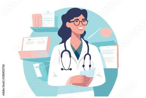 Woman doctor holds a medical record and smile on a white background  vector flat illustration  Medical tests concept  Health   are   oncept. Physician Holding a Clipboard.