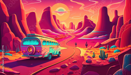 Generative AI Psychedelic Road Trip through the Desert