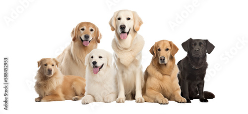 Set of diverse dogs isolated on transparent background - Generative AI