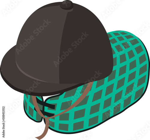 Equestrian sport icon isometric vector. Classical jockey cap and horse blanket. Equestrian accessory, hobby
