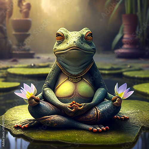 Froggy Zen: Finding Inner Peace Through Meditation in Lotus Pose © Nika