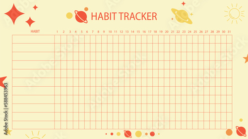 Habit tracker planet style for monthly  track.