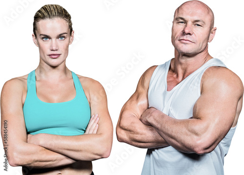 Tablou canvas Portrait of athlete man and woman with arms crossed