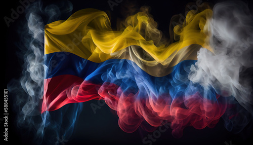 Explosion of Smoke Wind in Shape of National Flag of Venezuela Country on Isolated Dark Background Generative AI