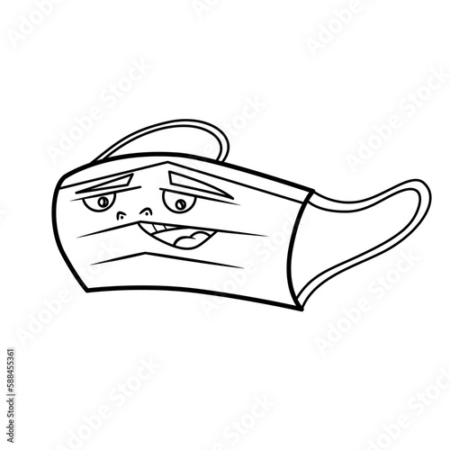 Health Mask Mascot Vector Character black and white line artwork cartoon style