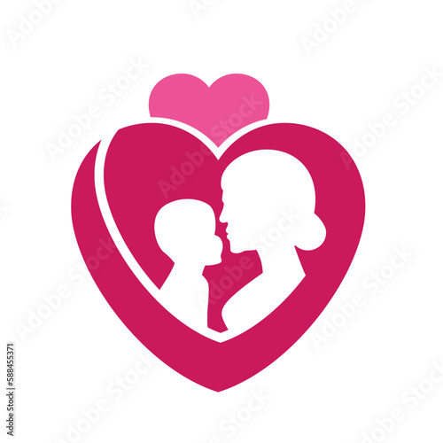 Mother and toddler in a heart shape silhouette vector illustration mothers day related clip art