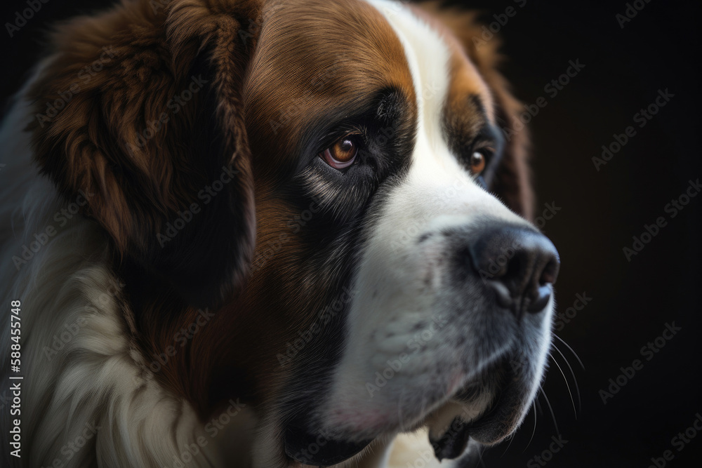 Portrait of Saint Bernard puppy. Generative AI