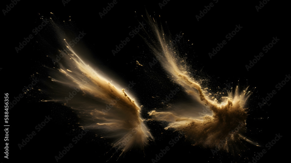 Two Golden Brush Strokes of Dust on Black Background