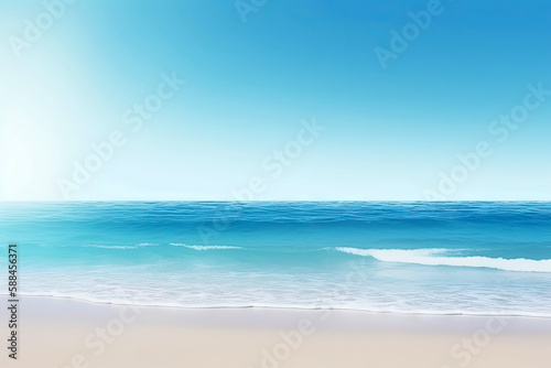 Summer vacation  tropical beach with blue sky and sea for relaxation  panoramic beach background  summer holiday with beautiful nature sand  sunlight  ocean water with Generative AI.