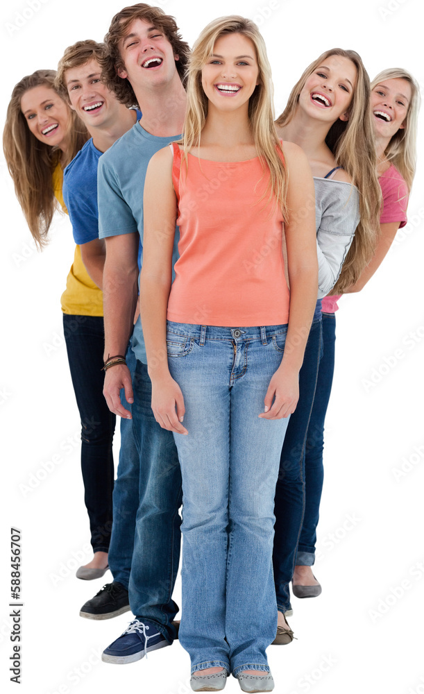 A full length shot of six people looking forward at various angles A full length shot of six people looking forward at various angles